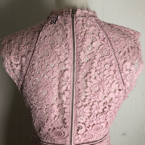 Bardot Midi Dress Sheath Lace Sleeveless Slit Light Pink 8 - Picture 14 of 16